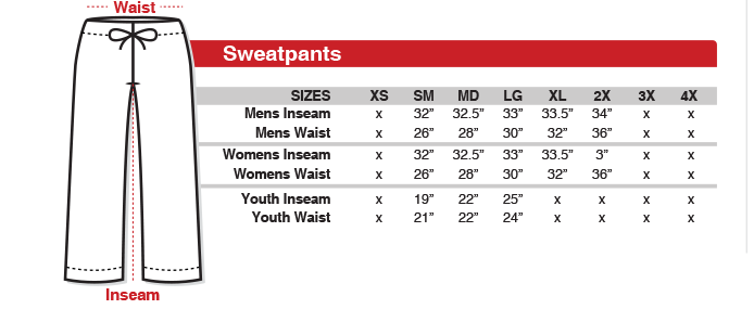 Polo Sweatpants Size Chart